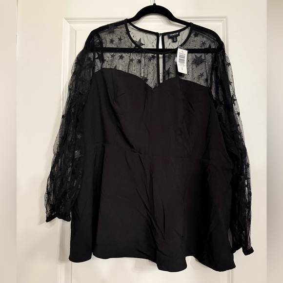 Peplum Stretch Woven Glitter Star Organza Top Torrid Size 4 NWT - Picture 3 of 5